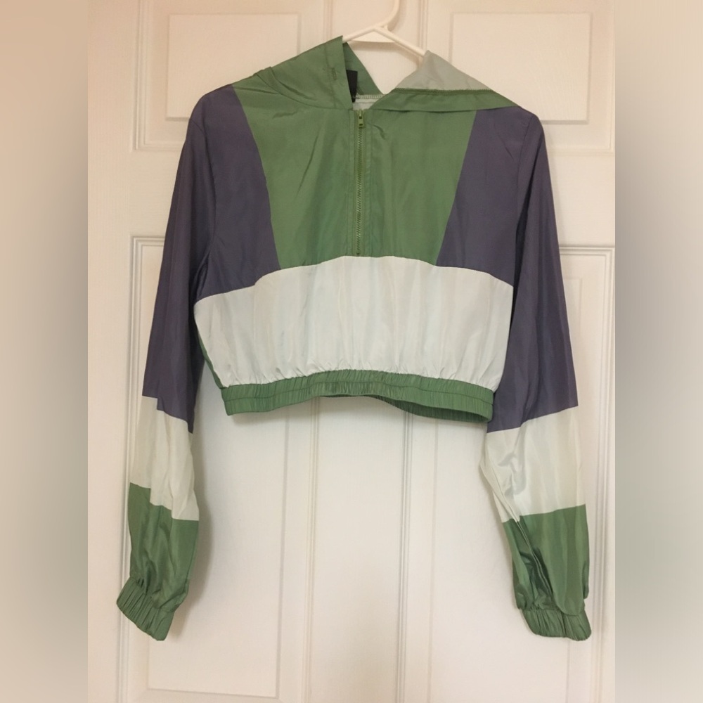 SHEIN Green Grey And Cream Half Zip Cropped Hoodie Jacket S